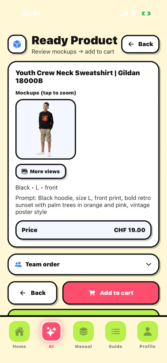 MakeItFun app: Ready Product screen